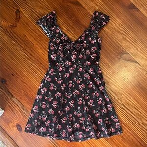 Mi Ami Black Dress with Pink Floral Accents